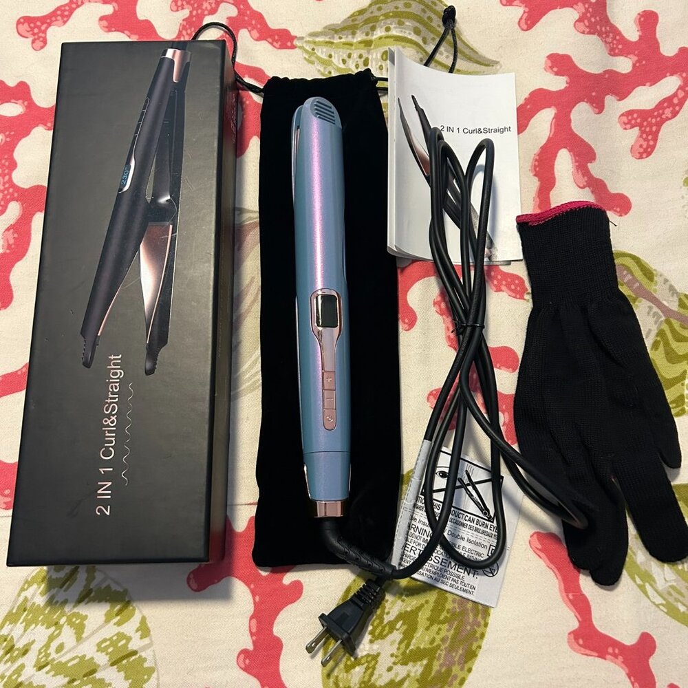 2-in-1 Hair straightener and curler, lilac and rose gold